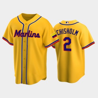 2022 Colombian Heritage Miami Marlins #2 Jazz Chisholm Jr. Replica Yellow Jersey