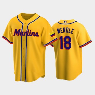 2022 Colombian Heritage Miami Marlins #18 Joey Wendle Replica Yellow Jersey
